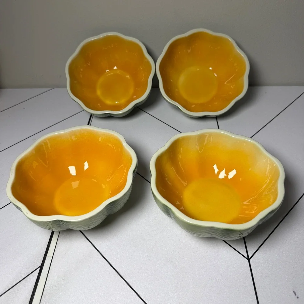 VTG set of 4 Lillian Vernon Melon Bowls Green Orange Fruit Ceramic 6inch dishes